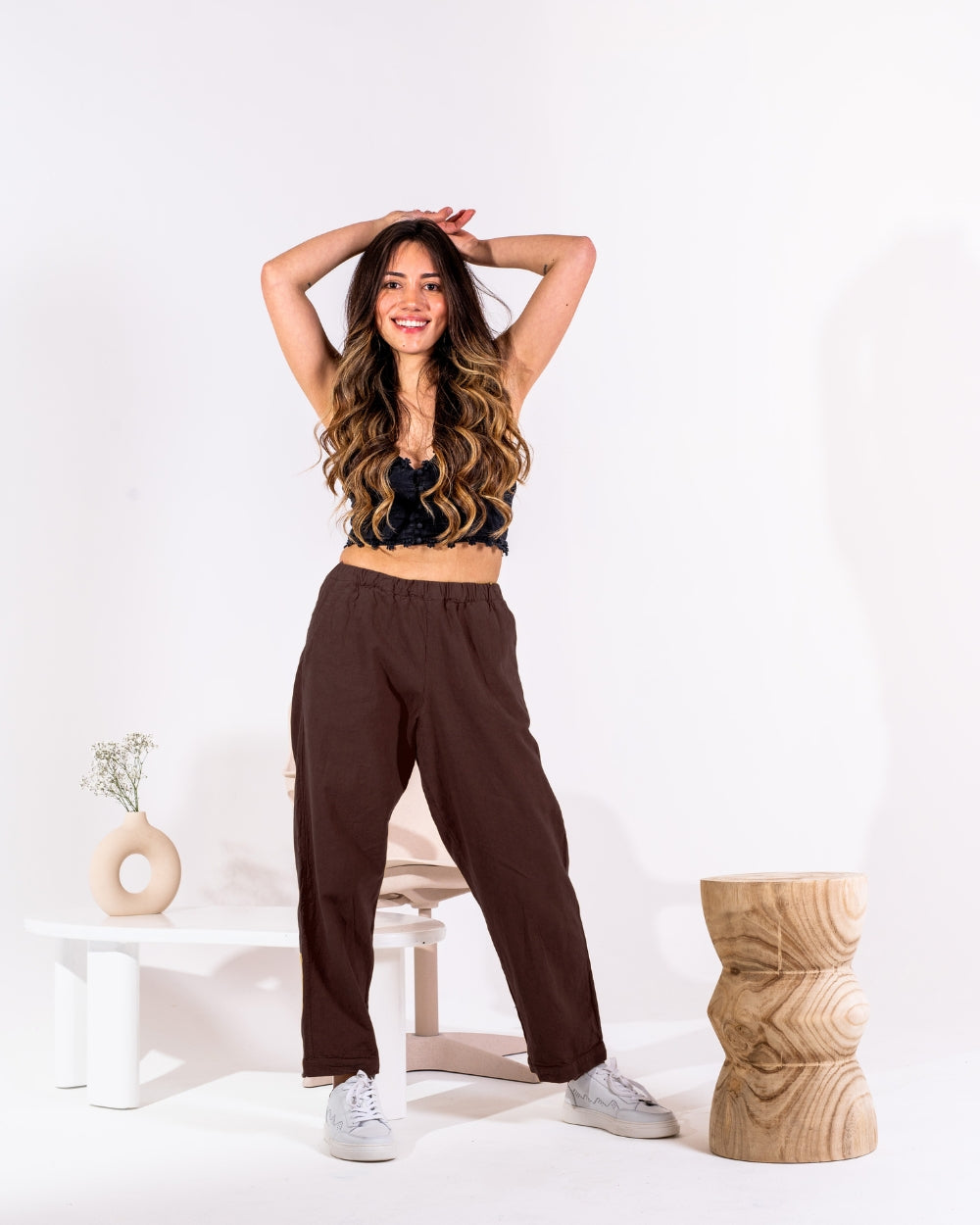 Pantalon en lin Marron Chocolat - Pantalon - Perus
