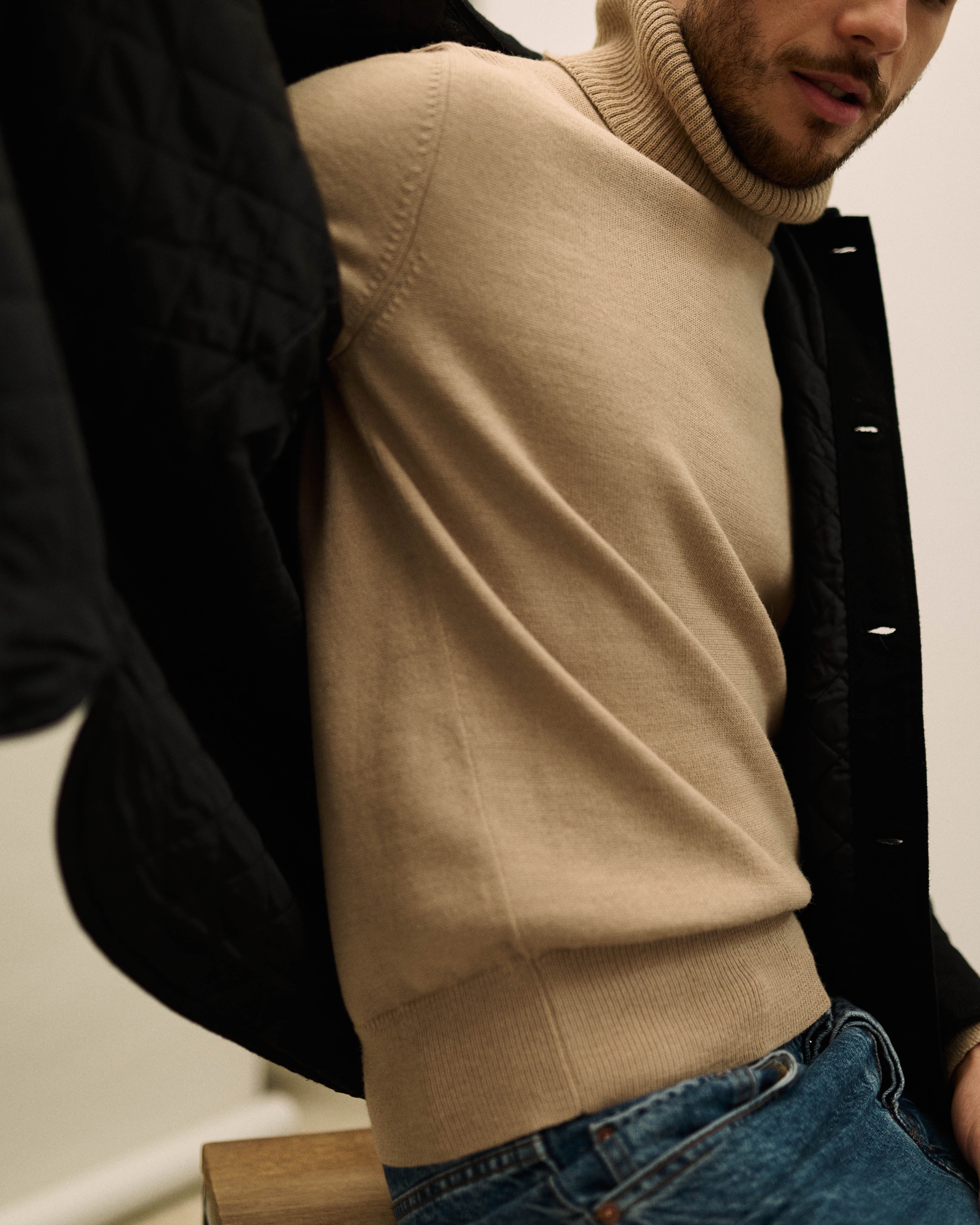Col roulé - Beige - Homme - Pull Maille Laine Baby Alpaga - Perus